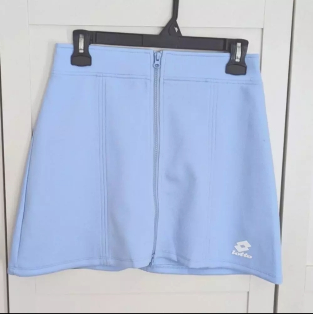 Zara Lotto Blue Full Front Zipper  Mini Skirt Medium